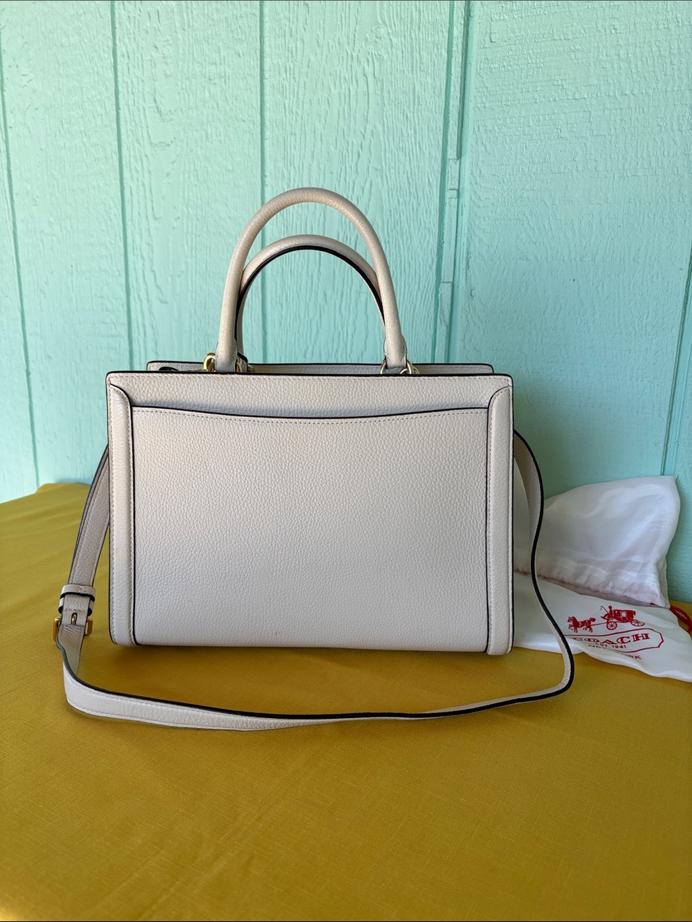 Coach Pebbled Leather Satchel - Chalk/Cream with Gold Hardware - Picture 2 of 4